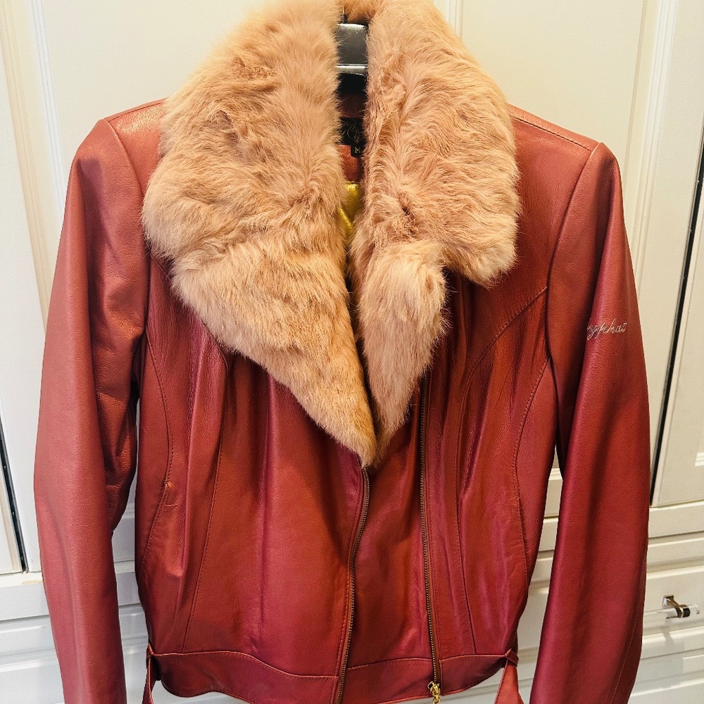 EUC Leather Biker Jacket - Rose Gold pink color - size M